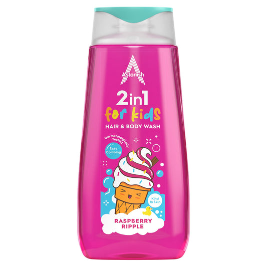 Vaikiškas šampūnas ir kūno prausiklis Astonish 2in1, plaukų ir kūno prausiklis,Avietė 400ml