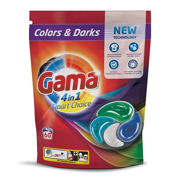 Skalbimo Kapsulės „GAMA 4 In 1 Smart Choice, Color&Dark, 60vnt. - Piguapsipirkti.lt